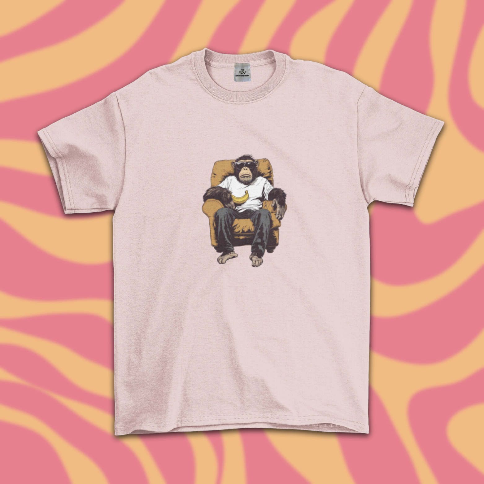 Retro Style Graphic Tee, Chilled-Out Chimp