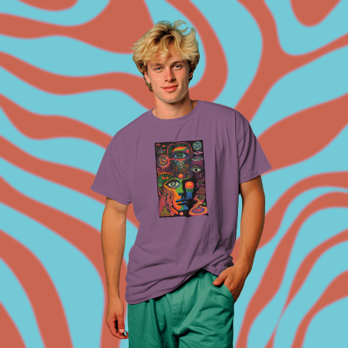 Psychedelic Graphic Design Tee, Faces in Nirvana