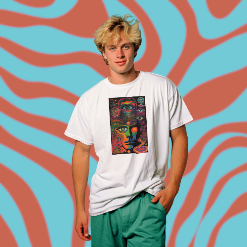 Psychedelic Graphic Design Tee, Faces in Nirvana
