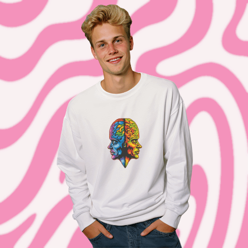 Trippy Graphic Sweatshirt, The Two Sides of Man!
